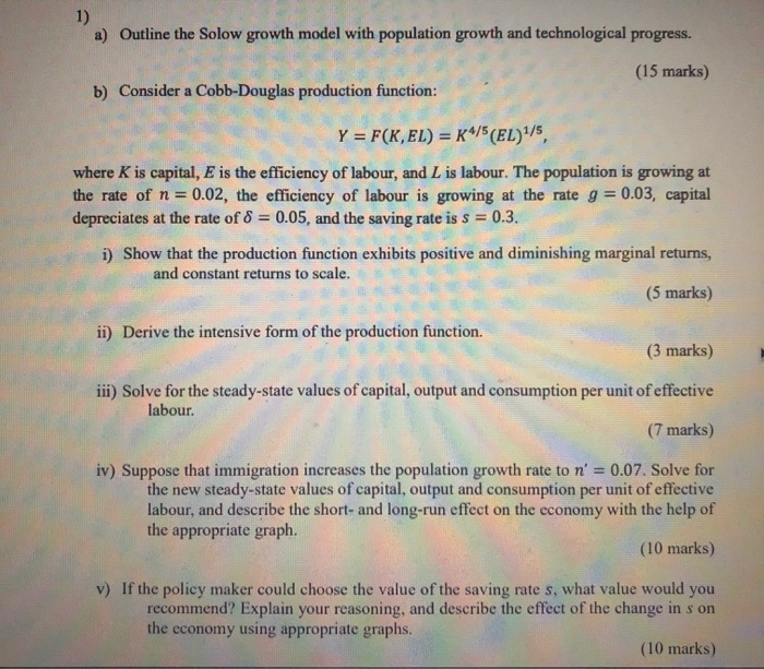 Solved 1) a) Outline the Solow growth model with population | Chegg.com