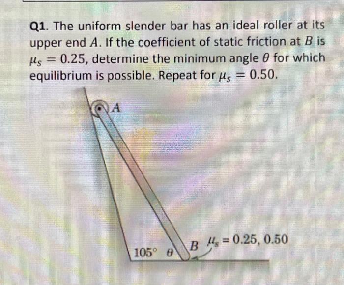 Solved Q1. The uniform slender bar has an ideal roller at | Chegg.com