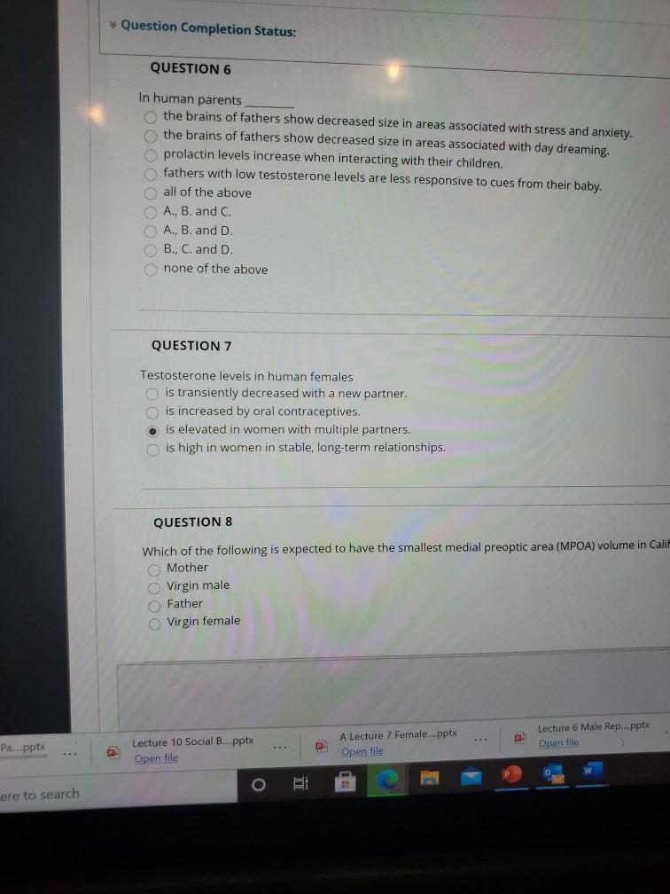 Solved Question Completion Status: QUESTION 6 In human | Chegg.com