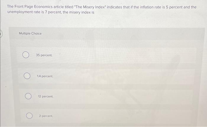 Solved The Front Page Economics article titled "The Misery | Chegg.com