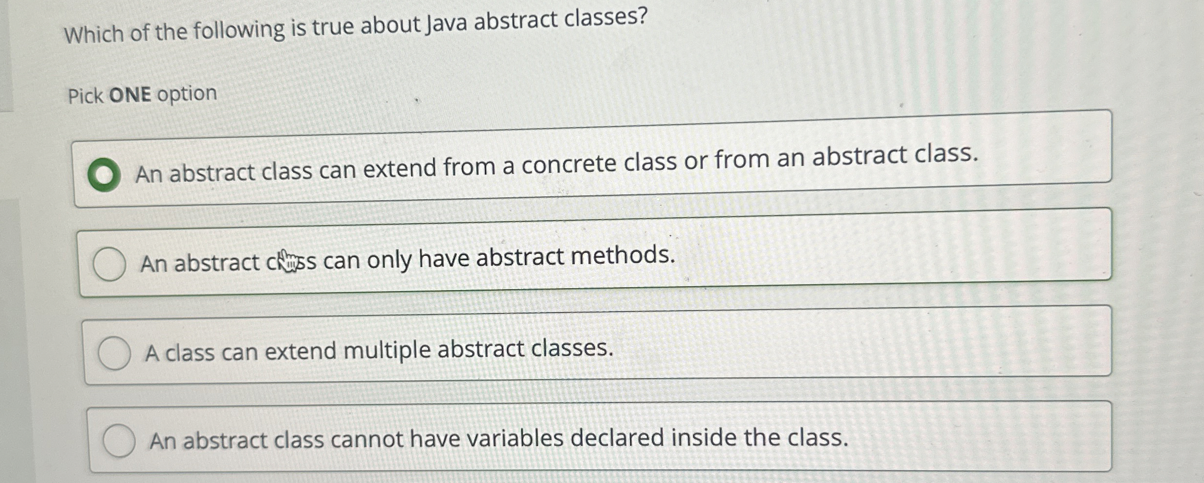 Solved Which of the following is true about Java abstract