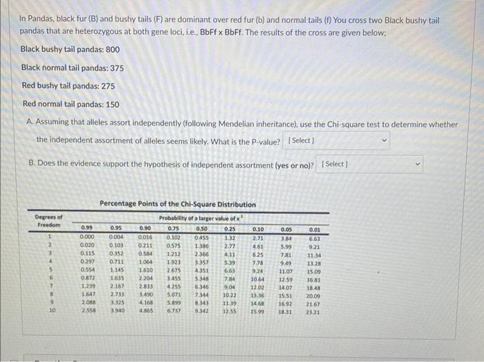 Solved In Pandas, black fur (B) and bushy tails (F) are | Chegg.com