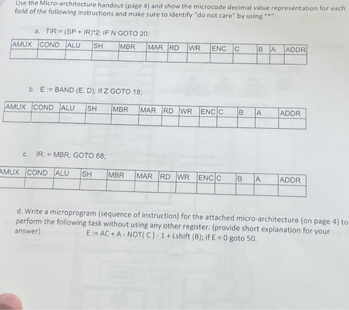 Solved Use the Micro-architecture handout (page 4) and show | Chegg.com
