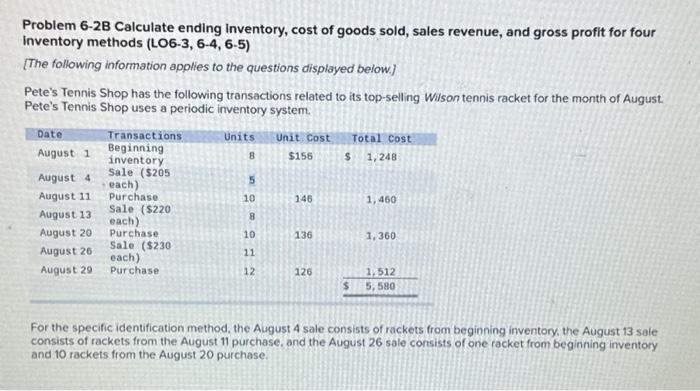 Solved Problem 6-2B Calculate Ending Inventory, Cost Of | Chegg.com