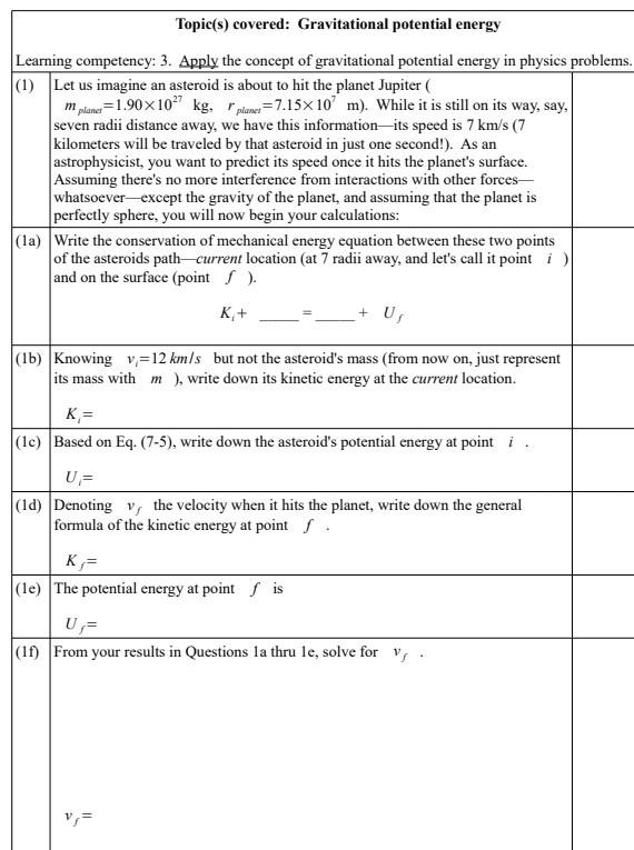 Solved Topic S Covered Gravitational Potential Energy L Chegg Com