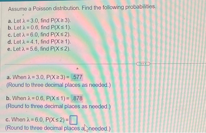 Solved Assume A Poisson Distribution. Find The Following | Chegg.com