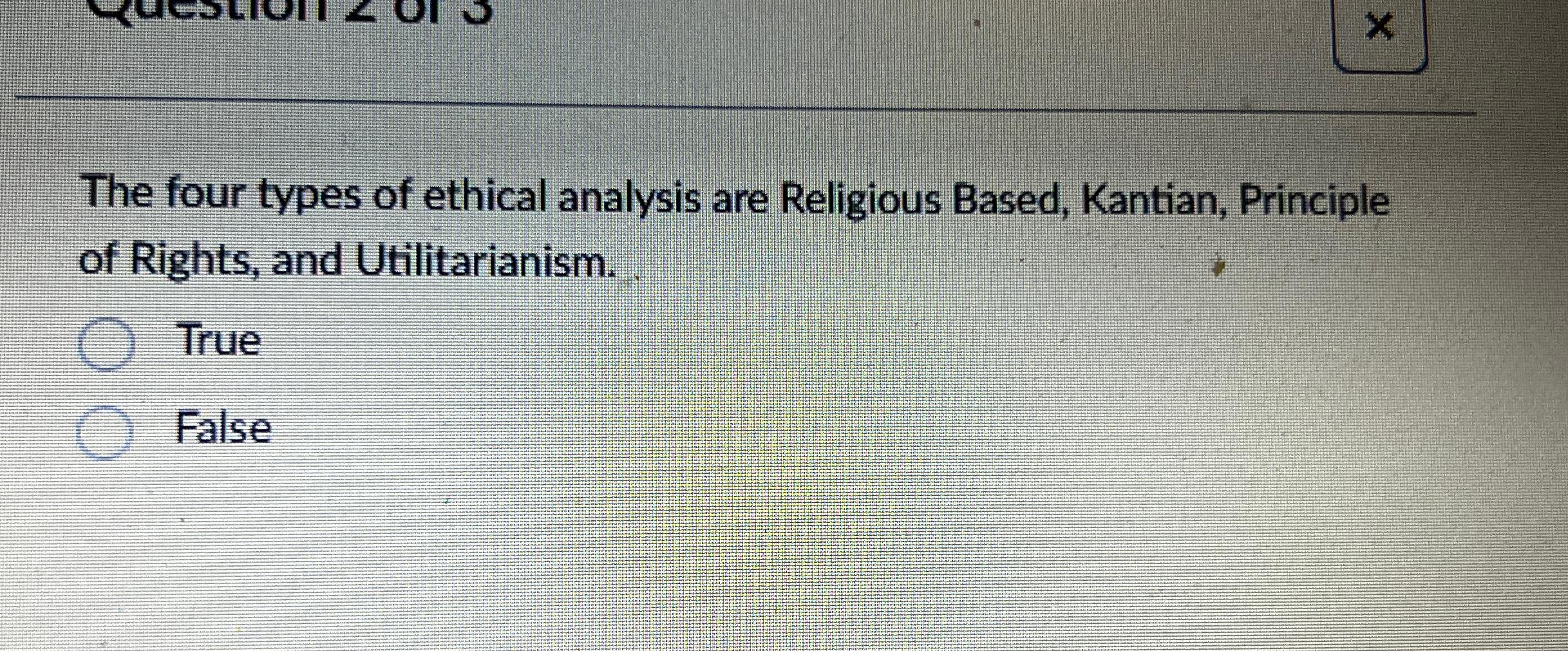 Solved The four types of ethical analysis are Religious | Chegg.com