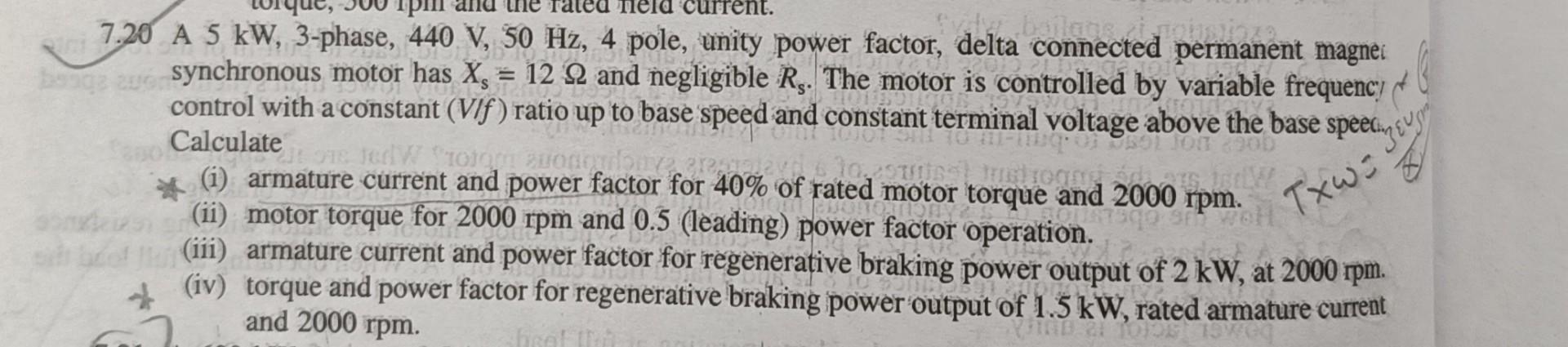 Solved 20 A 5 KW, 3-phase, 440 V,50 Hz,4 Pole, Unity Power | Chegg.com