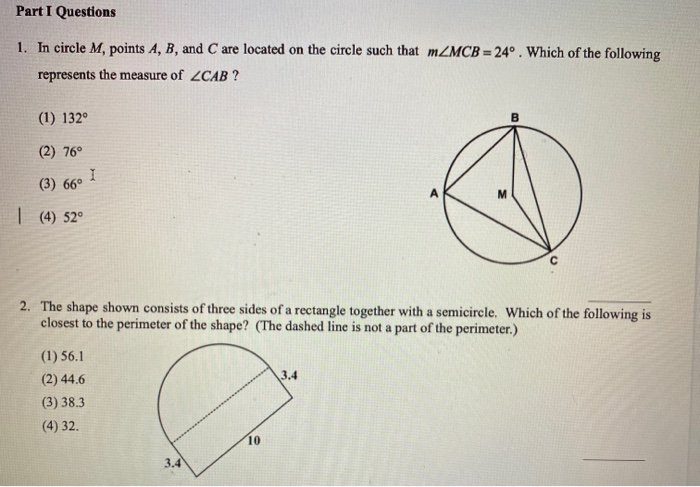 Solved Part I Questions 1. In circle M, points A, B, and C | Chegg.com