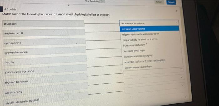 Solved match each of the following hormones to its most | Chegg.com