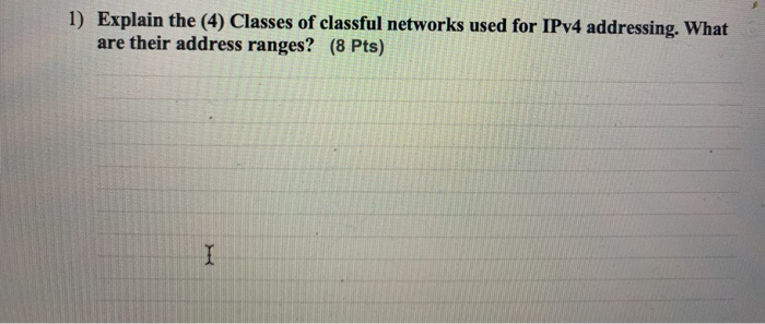 Solved 1) Explain the (4) Classes of classful networks used | Chegg.com