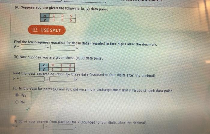 Solved (a) Suppose you are given the following (x,y) data | Chegg.com
