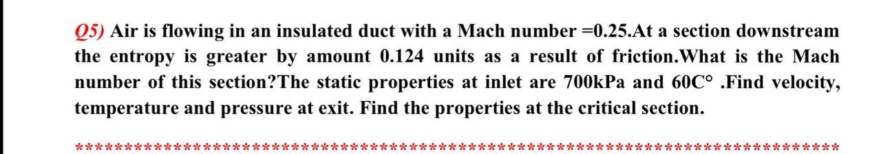Solved Q5) Air is flowing in an insulated duct with a Mach | Chegg.com