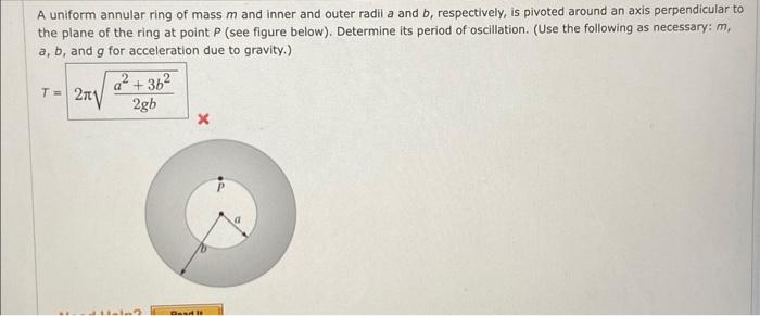 Solved A Uniform Annular Ring Of Mass M And Inner And Outer | Chegg.com