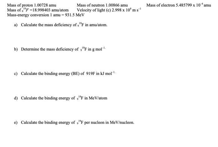 mass of proton electron and neutron in amu
