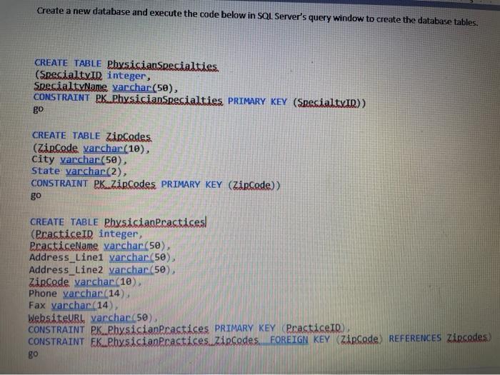 Solved Create a new database and execute the code below in | Chegg.com