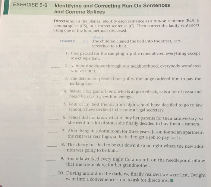Comma Splices And Run On Sentences 1 Worksheet Answers