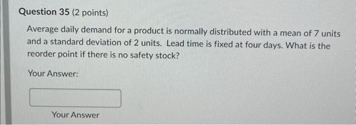 Solved Average Daily Demand For A Product Is Normally | Chegg.com