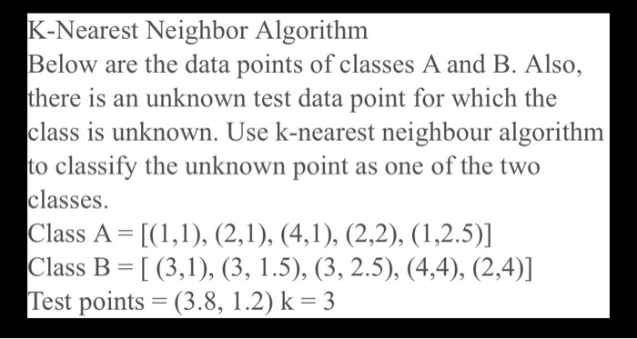 Solved K-Nearest Neighbor Algorithm Below are the data | Chegg.com