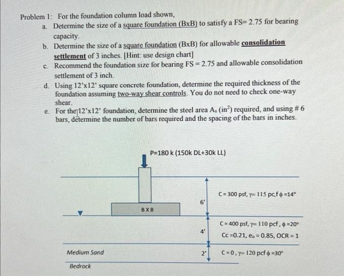 Solved Problem 1: For The Foundation Column Load Shown, A. 