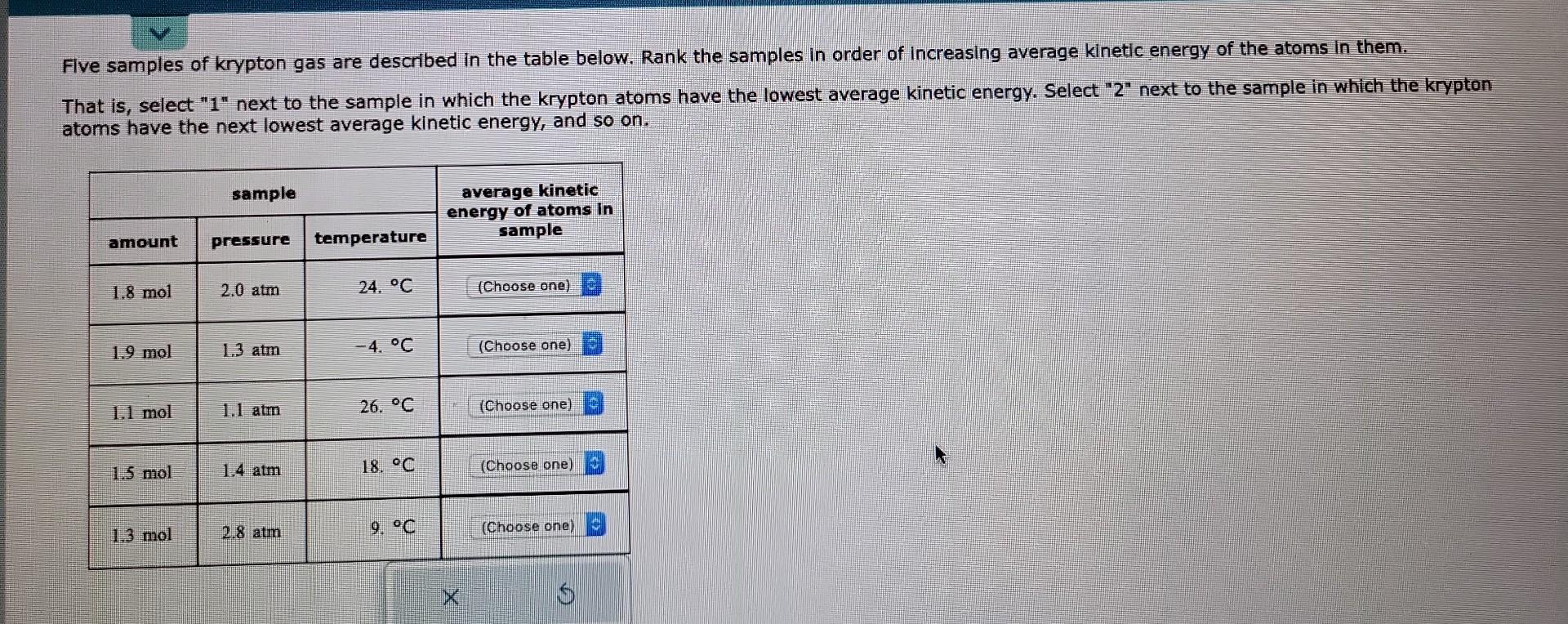 Solved Five samples of krypton gas are described in the | Chegg.com