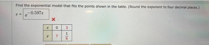 Solved Find the exponential model that fits the points shown | Chegg.com