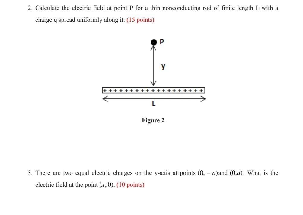 Solved 2. Calculate the electric field at point P for a thin | Chegg.com