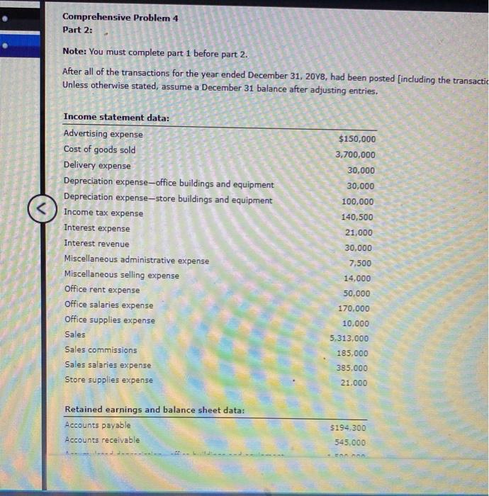 Solved Comprehensive Problem 4 Part 2: Note: You must | Chegg.com