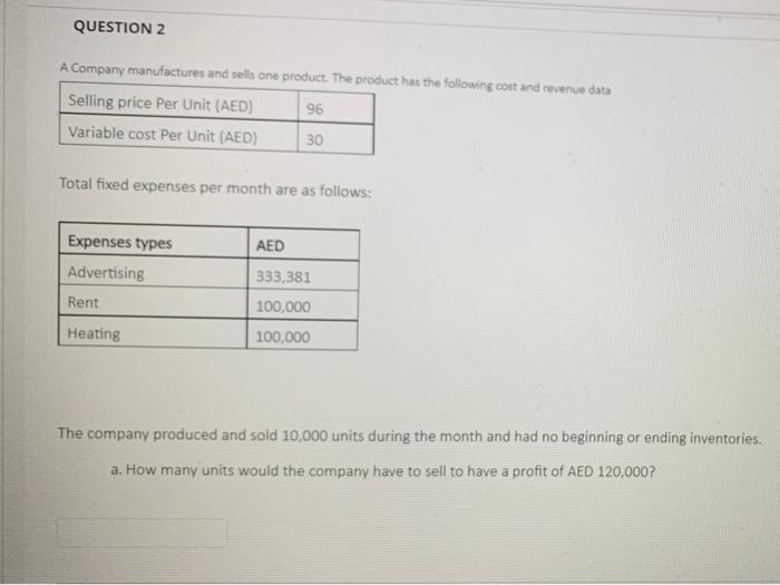 Solved QUESTION 1 A Company manufactures and sells one | Chegg.com