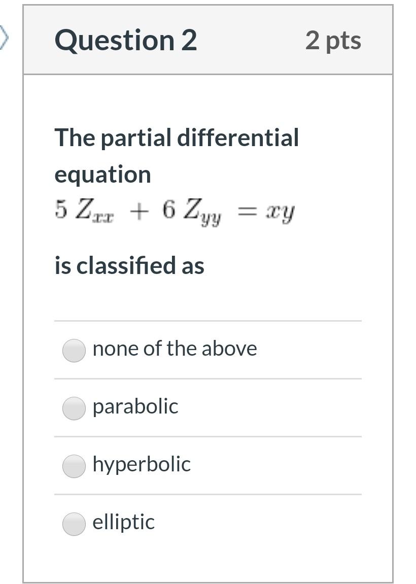 Solved Question 2 2 pts The partial differential equation 5 | Chegg.com