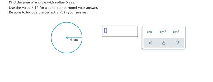 calculate the area of a circle with radius 6cm