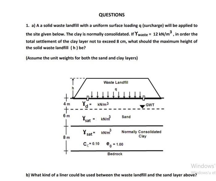 Solved 1. a) A a solid waste landfill with a uniform surface | Chegg.com