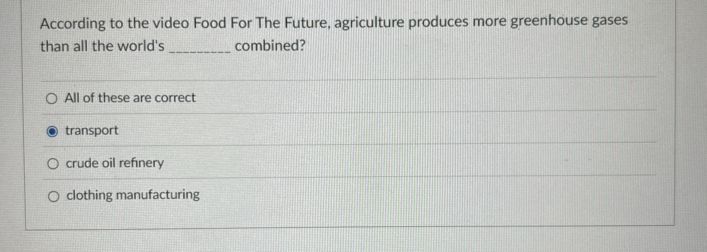 According to the video Food For The Future,