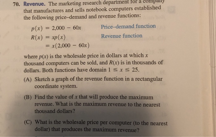 Solved 70. Revenue. The marketing research department for a | Chegg.com