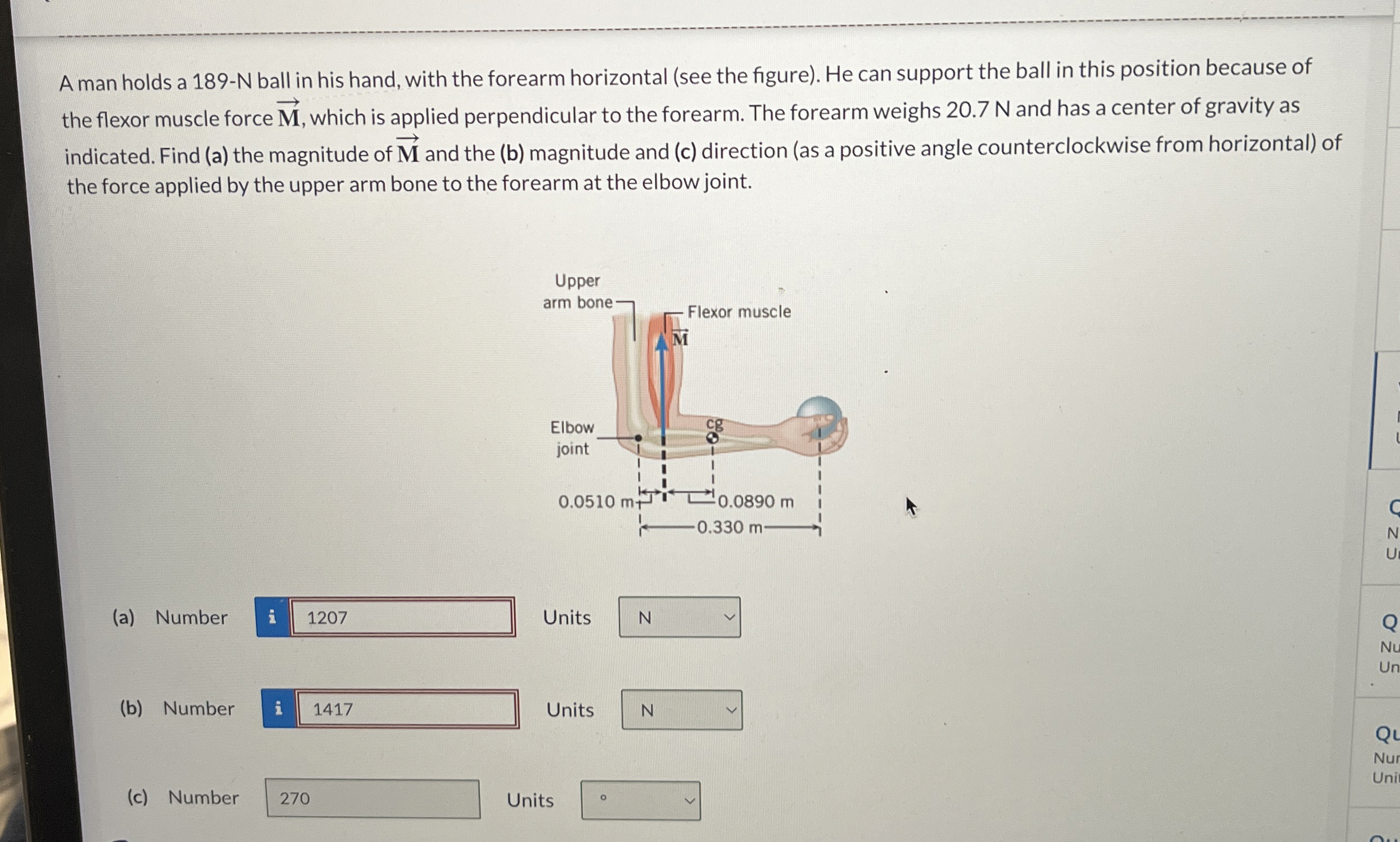 Solved A man holds a 189N ball in his hand, with the