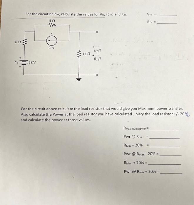 Solved For the circuit below, calculate the values for | Chegg.com