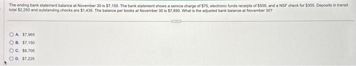 ending balance shown on bank statement