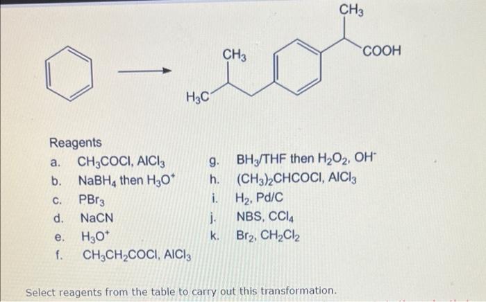 Solved CH3 CH3 COOH НАС Reagents A. CH3COCI, AICI: B. NaBH, | Chegg.com