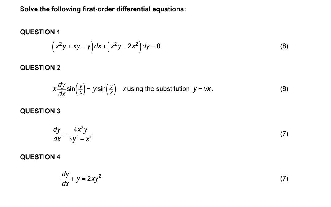 Solved Solve The Following First Order Differential 2827