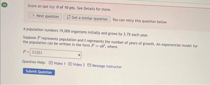 Solved A Population Numbers 15,000 Organisms Initially And | Chegg.com