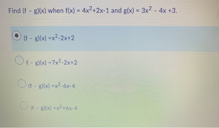 Find F G X When F X 4x2 2x 1 And G X 3x2 Chegg Com