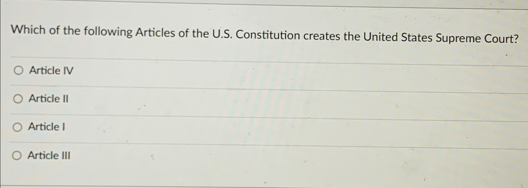 Solved Which of the following Articles of the U.S. Chegg