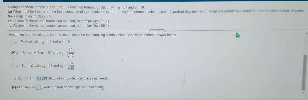 Solved A simple random sample of size n= 13 is obtained from | Chegg.com