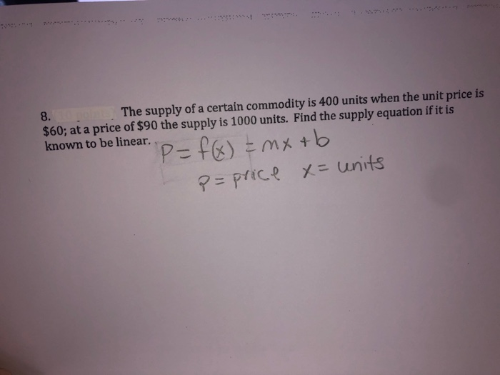 Solved 8. The supply of a certain commodity is 400 units | Chegg.com