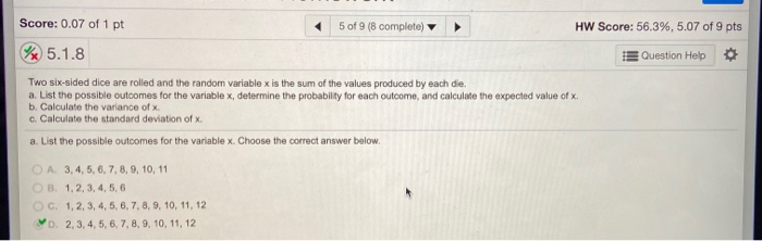 Solved Score: 0.07 of 1 pt 5 of 9 (8 complete HW Score: | Chegg.com