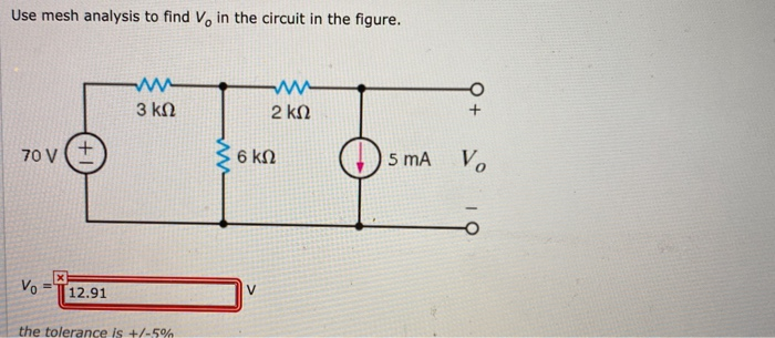 Solved Use mesh analysis to find V. in the circuit in the | Chegg.com