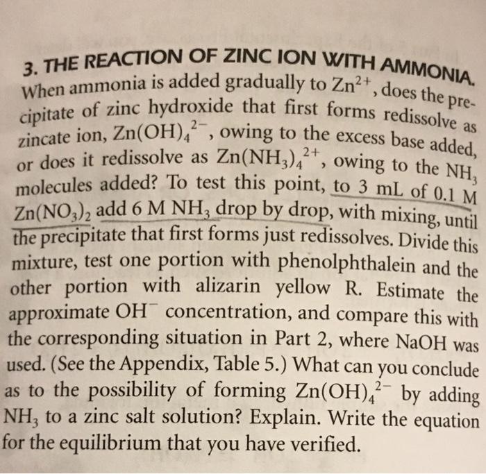 3. The Reaction of Zinc Ion with Ammonia Note your