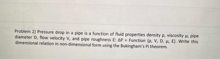 Solved Problem 2) Pressure drop in a pipe is a function of | Chegg.com