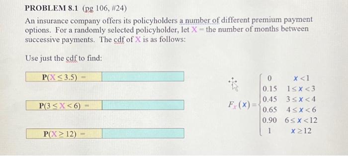 Solved PROBLEM 8.1 (pg 106, #24) An insurance company offers | Chegg.com
