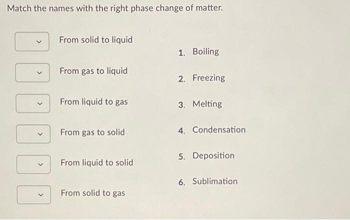 Solved Match the names with the right phase change of | Chegg.com